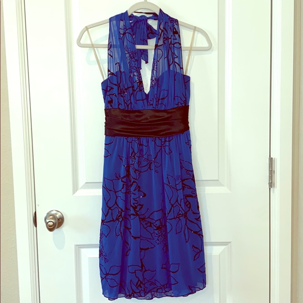 Blue halter cocktail dress